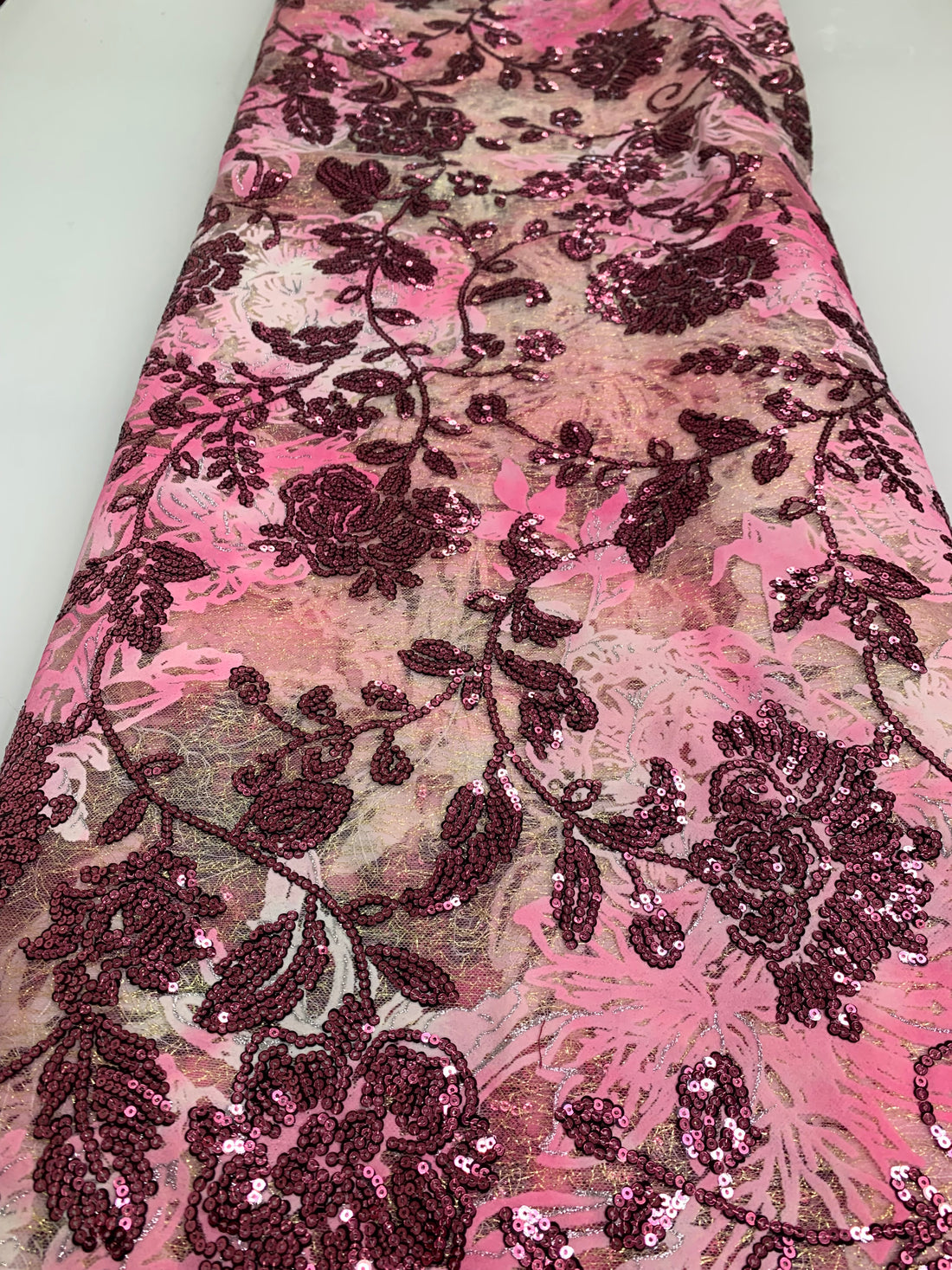 Pastel Pink &Sequin Floral Lace | 5 Yards