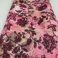 Pastel Pink &Sequin Floral Lace | 5 Yards