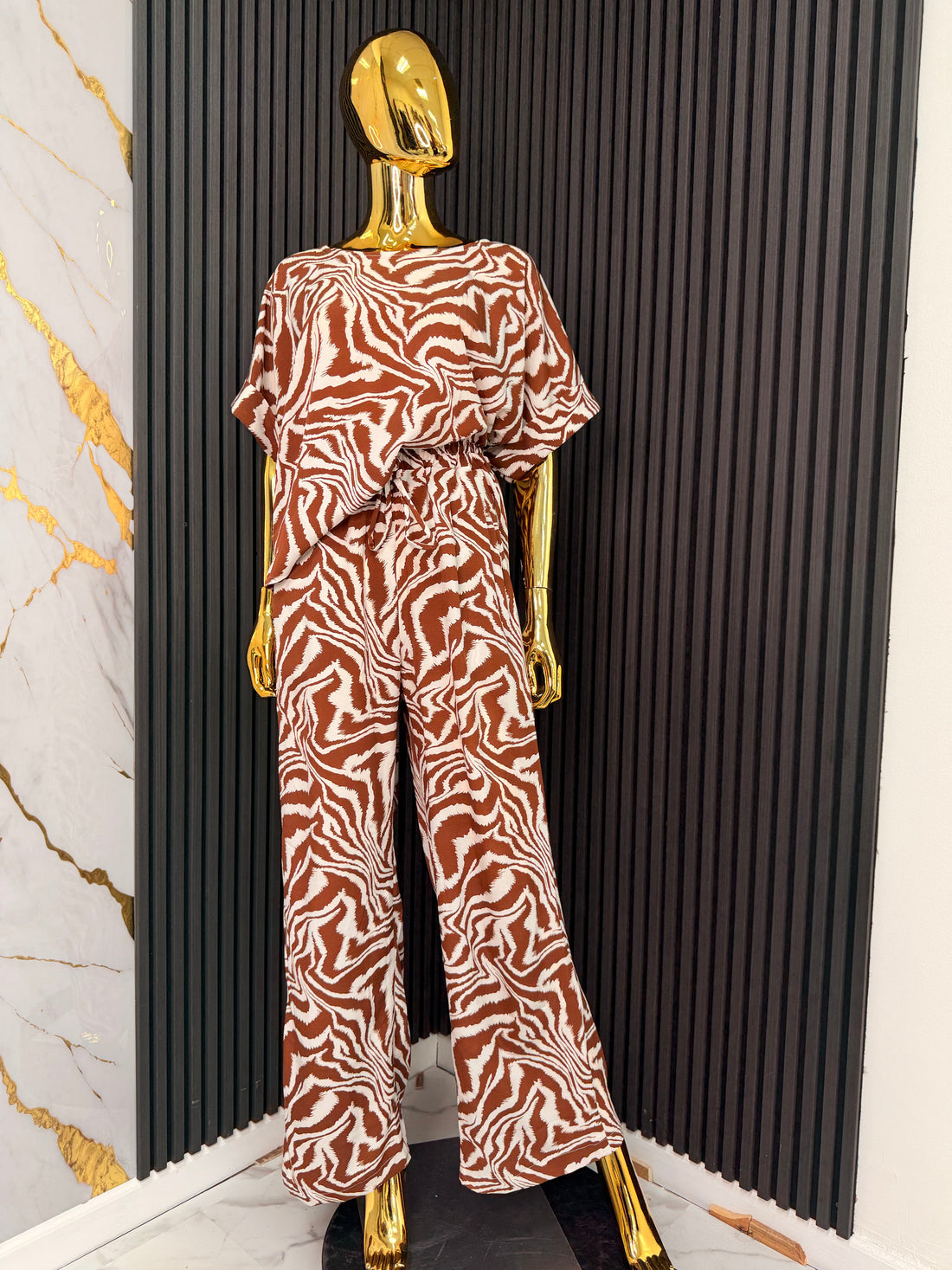 Brown & White Zebra Print 2-Piece Set