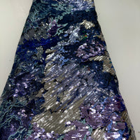 Dark Blue Reflective Sequin Lace | 5 yards