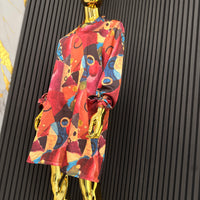 Burgundy Abstract Silk Long Sleeved Dress