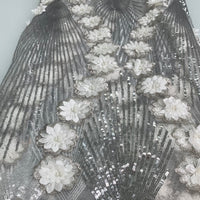 Silver X White Floral Sequin Lace | 5 Yards
