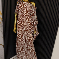 Brown Zebra Print Off The Shoulder Maxi Dress