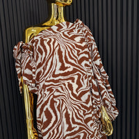 Brown Zebra Print Off The Shoulder Maxi Dress