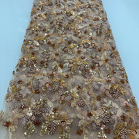 Gold x Red Floral Lace | 5 yards