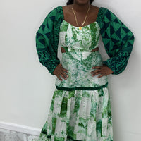 Light Green Puffed Sleeves Maxi Dress