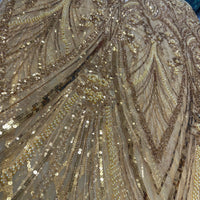 Elegant Gold Beaded Sequin Lace | 5 yards