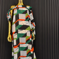 Off The Shoulder Maxi Dress w/Stripped Graphic Print