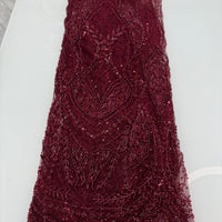 Dark Red Sequin Lace | 5 yards