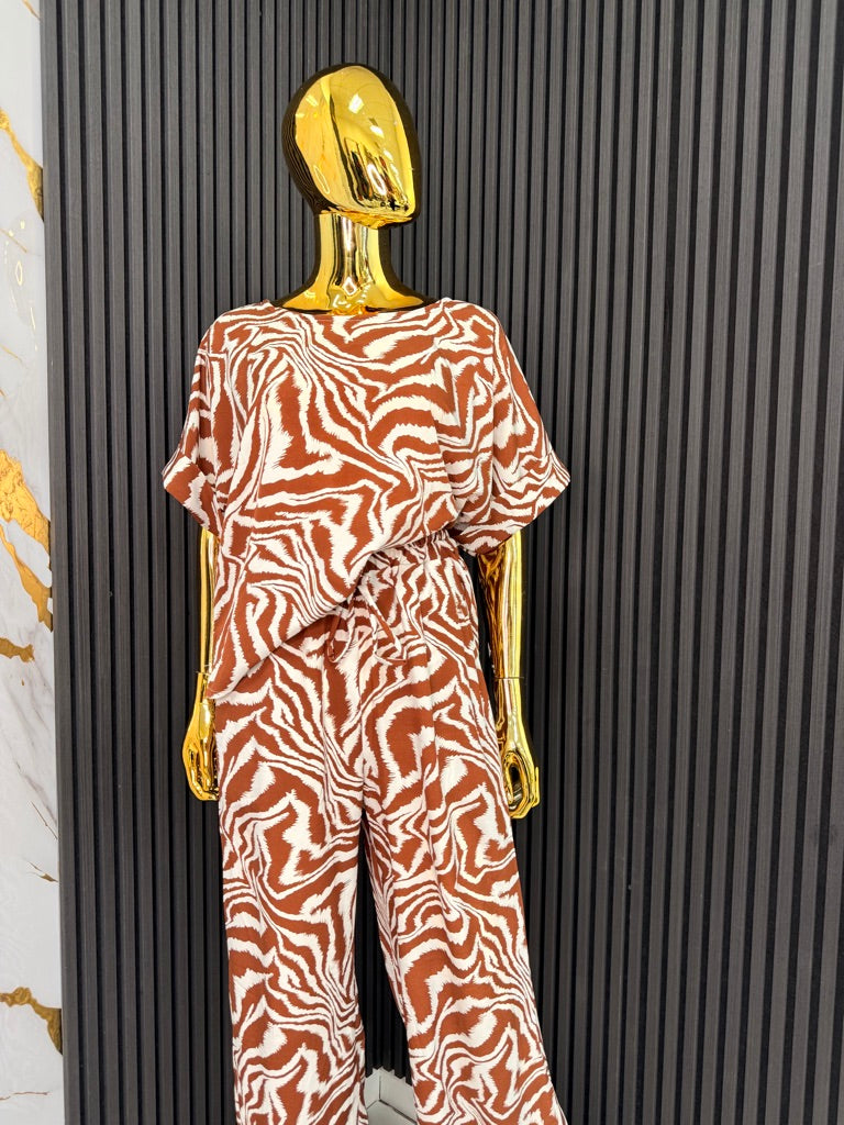Brown & White Zebra Print 2-Piece Set