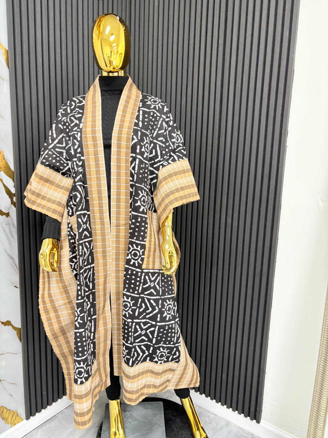 Black/Beige Ankara-Asooke Kimono