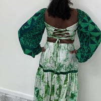 Light Green Puffed Sleeves Maxi Dress