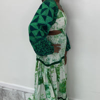 Light Green Puffed Sleeves Maxi Dress