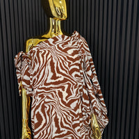 Brown Zebra Print Off The Shoulder Maxi Dress