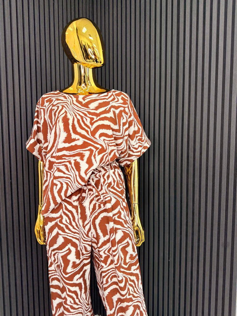 Brown & White Zebra Print 2-Piece Set