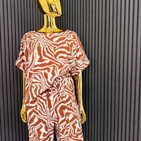 Brown & White Zebra Print 2-Piece Set