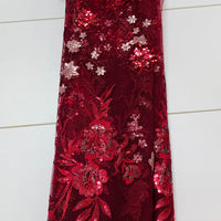 Burgundy & Silver Floral Net Lace | 5 yards