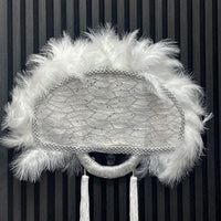 White Feathered Fan with Silver Inlays