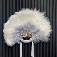 White Feathered Fan with Silver Inlays