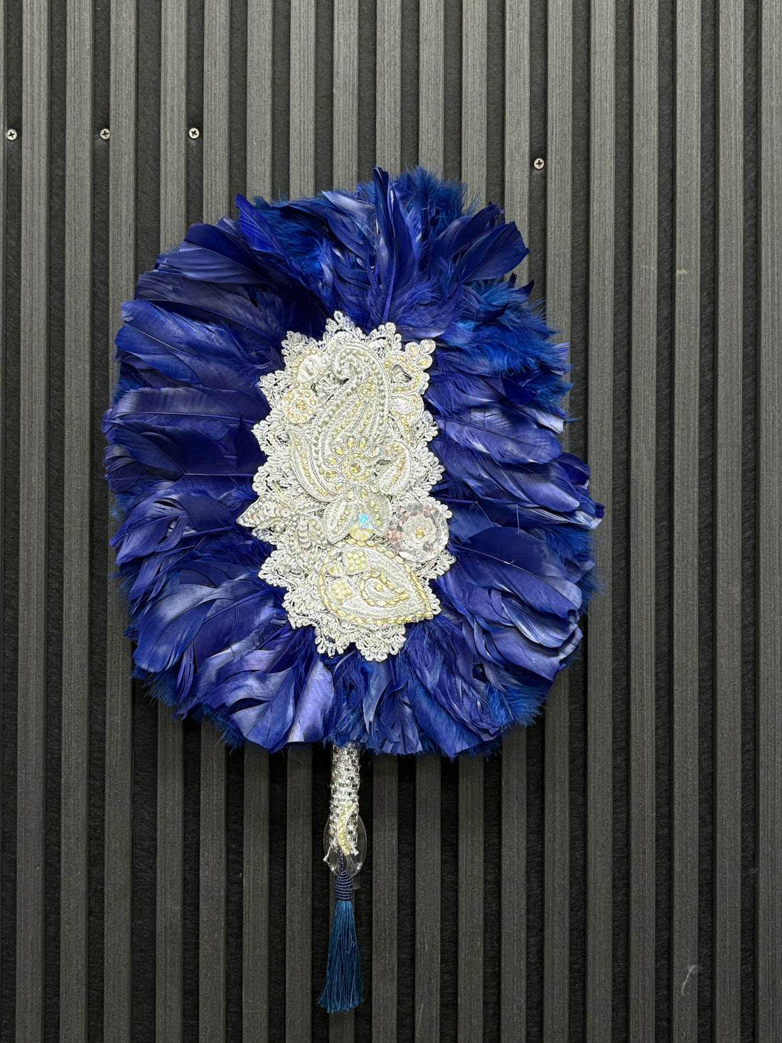 Blue Feathered Fan with Diamond Gold Inlays