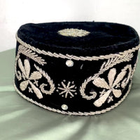 Black & Silver Beaded Embroidered Velvet African Mens Cap