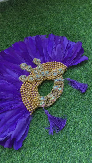 Purple Feathered Fan with Gold Inlays