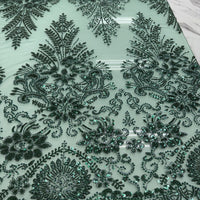 EMERALD GREEN BEADED LACE ~ 5 YARDS