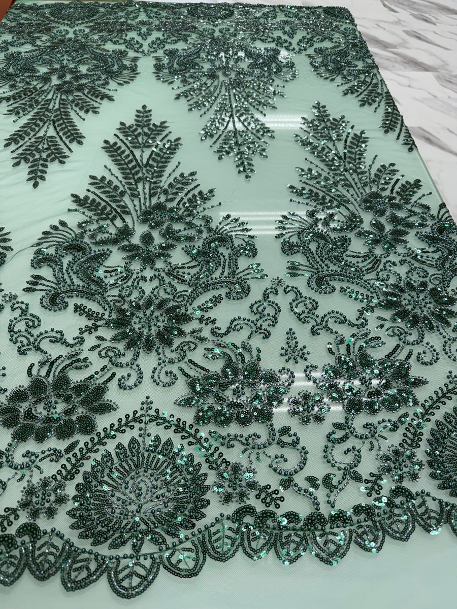 EMERALD GREEN BEADED LACE ~ 5 YARDS