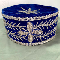 Navy Blue & Silver Velvet Beaded Embroidered African Mens Cap