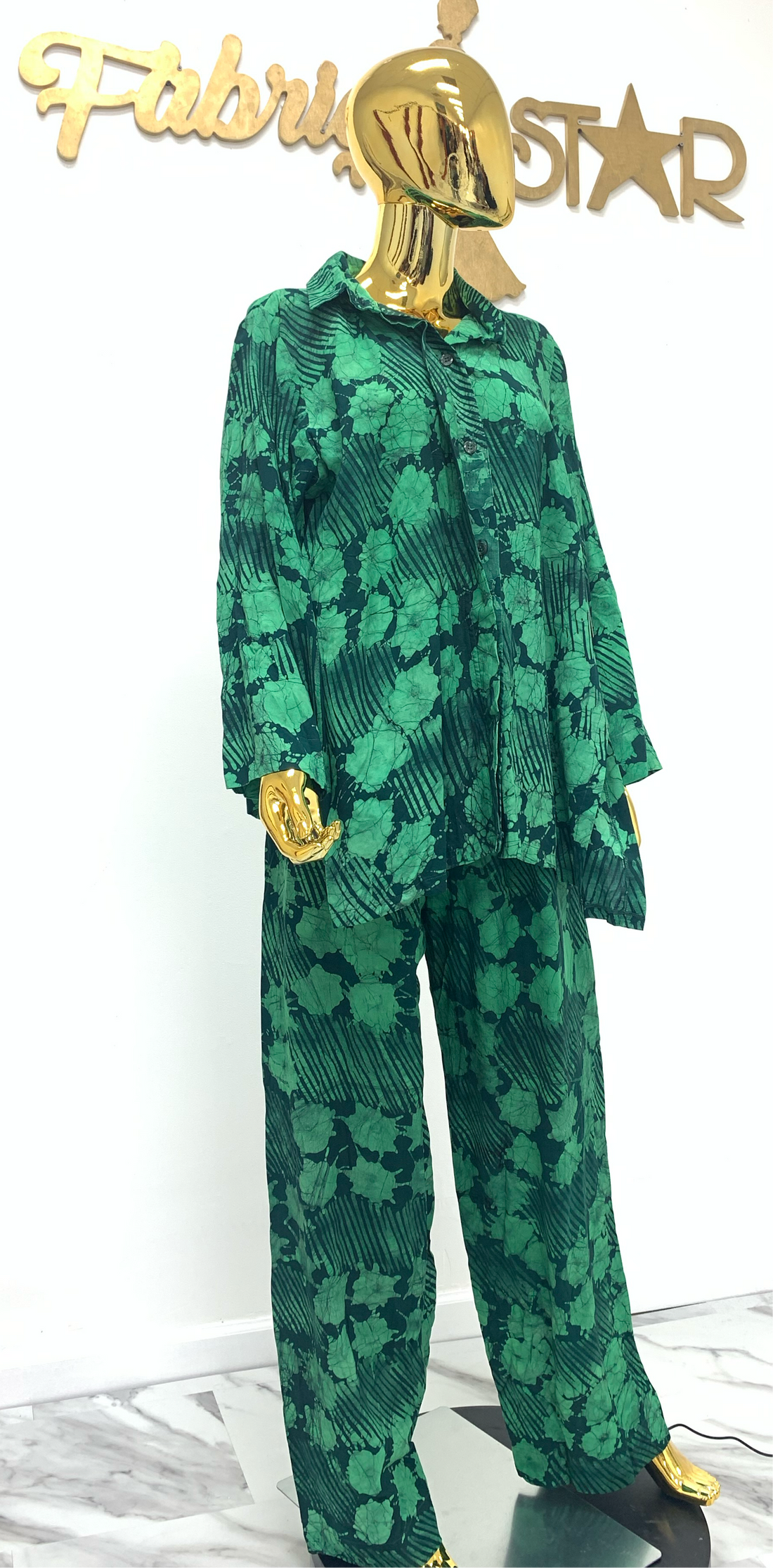 Emerald Light Green Batik 2-Piece Set W/ Open Back