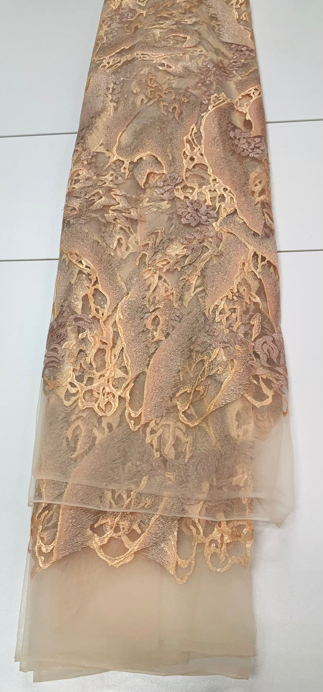 Beige Lace Fabric W/ Array of Flower Details