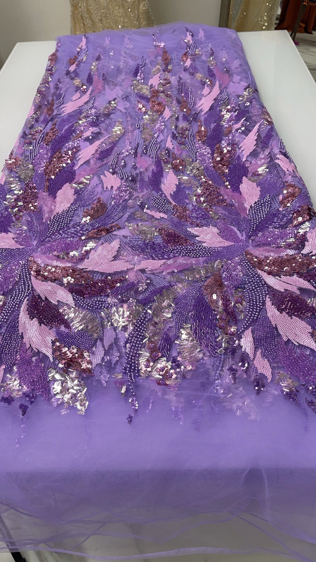 Purple Beaded Sequin Net Lace| 5 yards