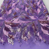 Purple Beaded Sequin Net Lace| 5 yards