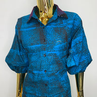 Navy Blue Batik Shirt W/ Black Sequin Collar