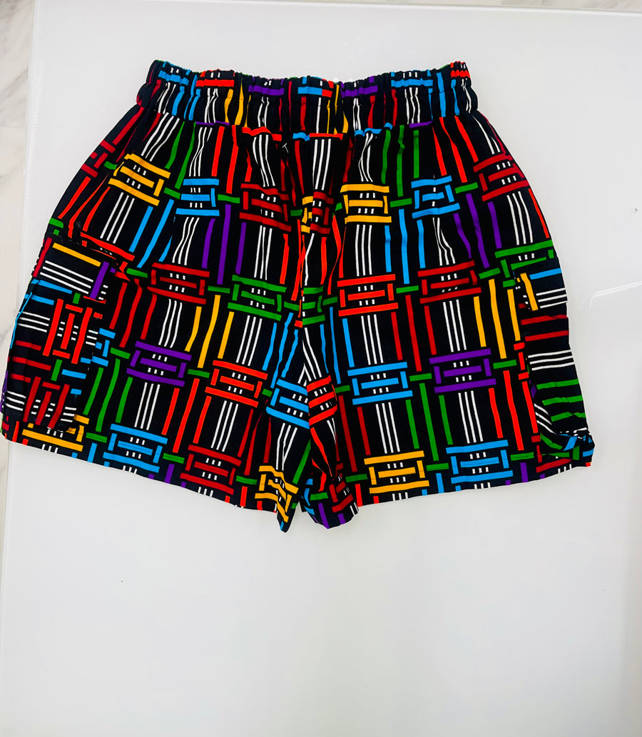 Multicolor High-waist Short | w/Elastic Waist & Drawstring