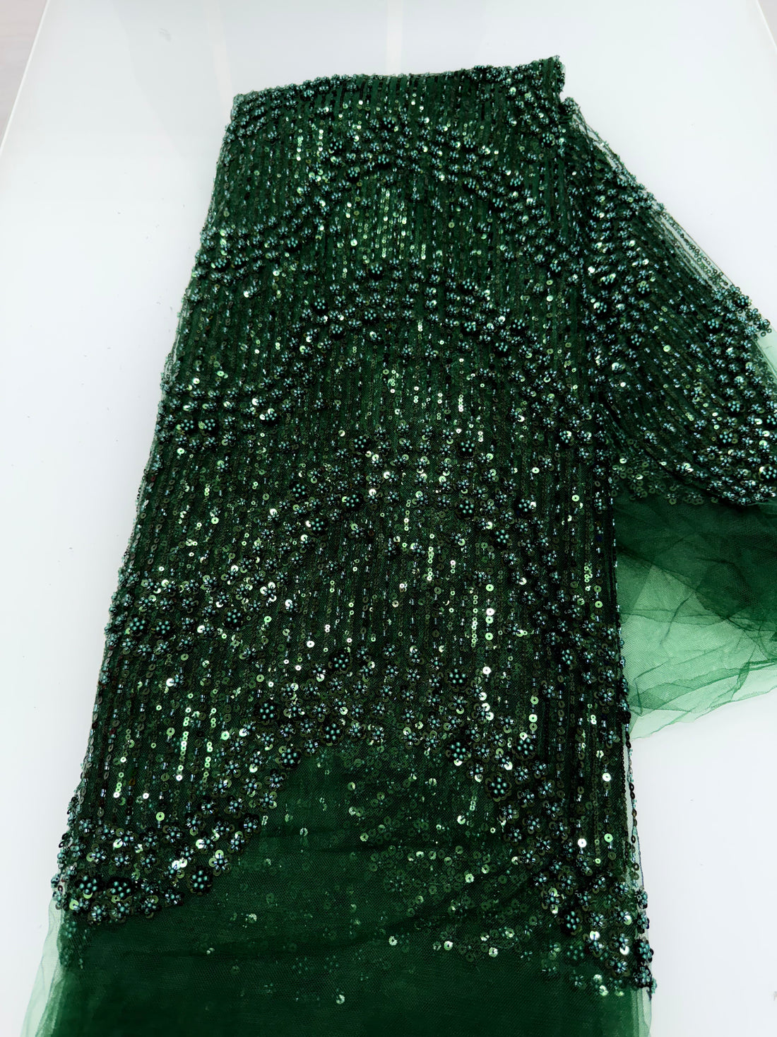 Emerald Green Beaded Lace | 5yards
