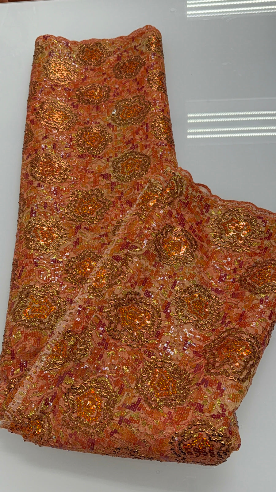 BURNT ORANGE SEQUIN LACE | 5 YARDS