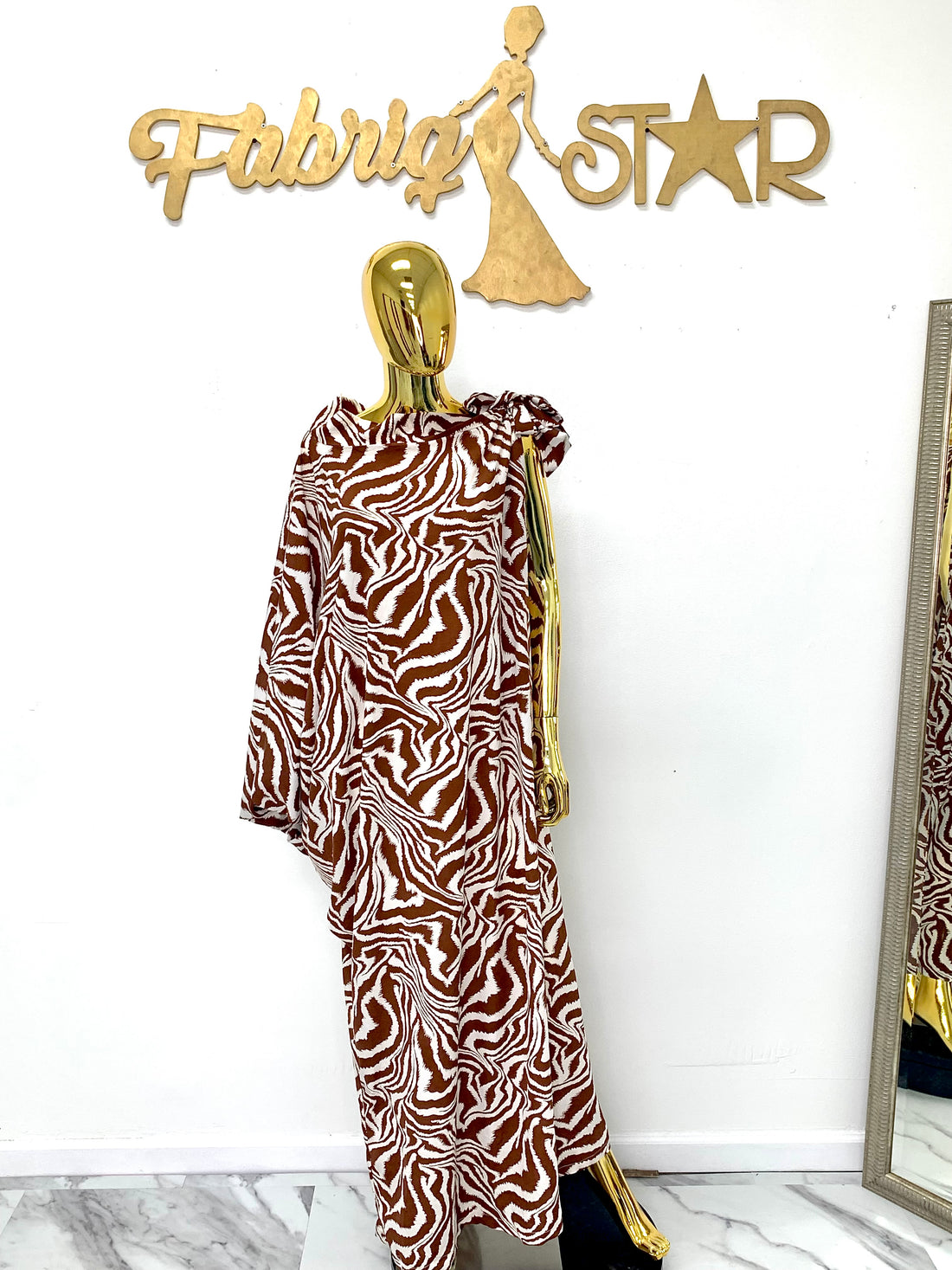 Brown Zebra Print Off The Shoulder Maxi Dress