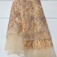 Beige Lace Fabric W/ Array of Flower Details