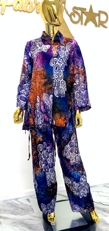 Galaxy Print Spiral Design Batik 2-Piece Set W/ Open Back