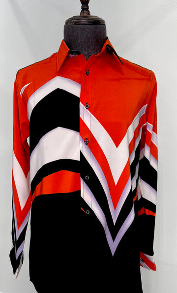 Tricolor Long Sleeve Triangle & Stipe Print Button Up Shirt