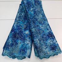 Ultramarine Blue Swirl Lace Fabric w/ Silver Sequin Details