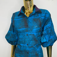 Navy Blue Batik Shirt W/ Black Sequin Collar