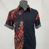 Half & Half Red Splatter Button Up Short Sleeve Top