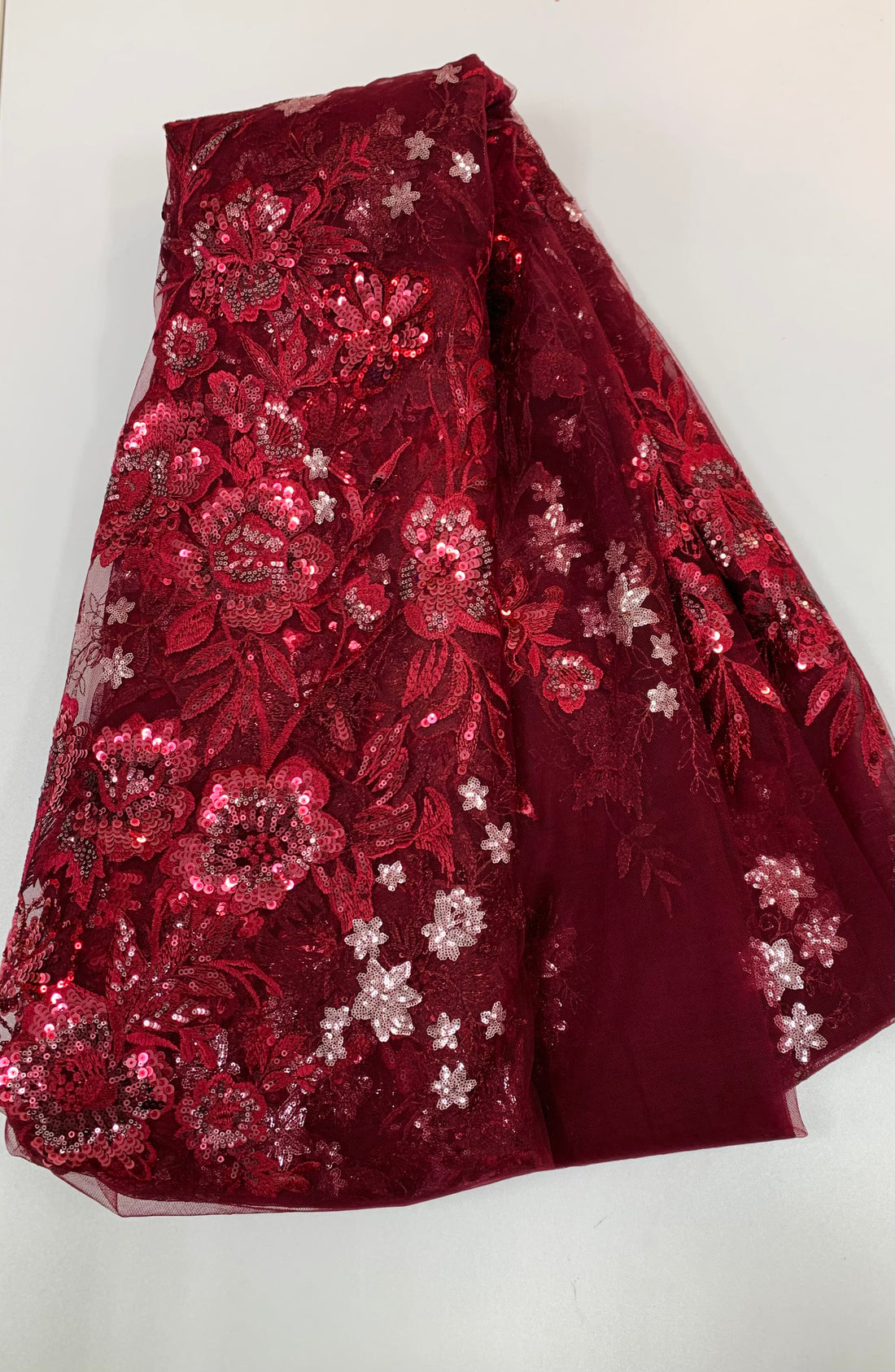 Burgundy Floral Lace w/ Silver Flower details