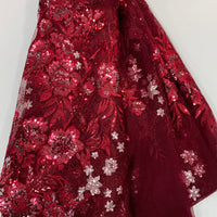 Burgundy Floral Lace w/ Silver Flower details