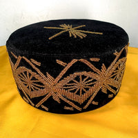 Black & Gold Velvet Embroidered African Mens Hat