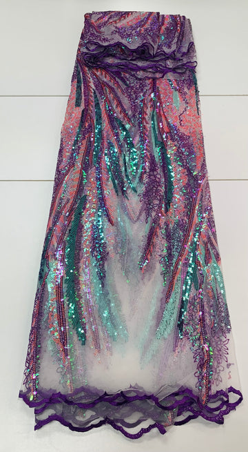 Purple Trim Lace w/ Hologram Sequin Details