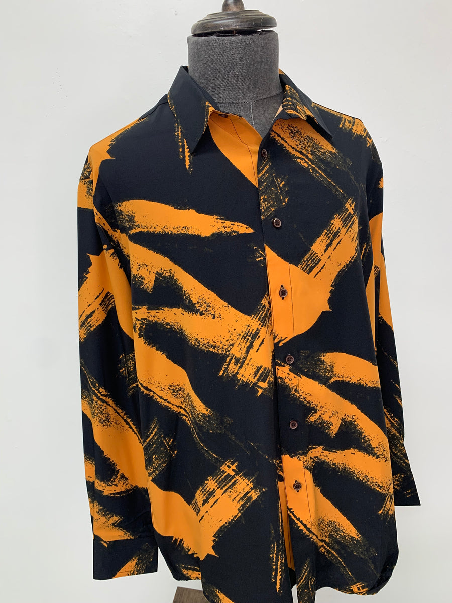 Black & Tangerine Orange Stripped Long Sleeve Shirt