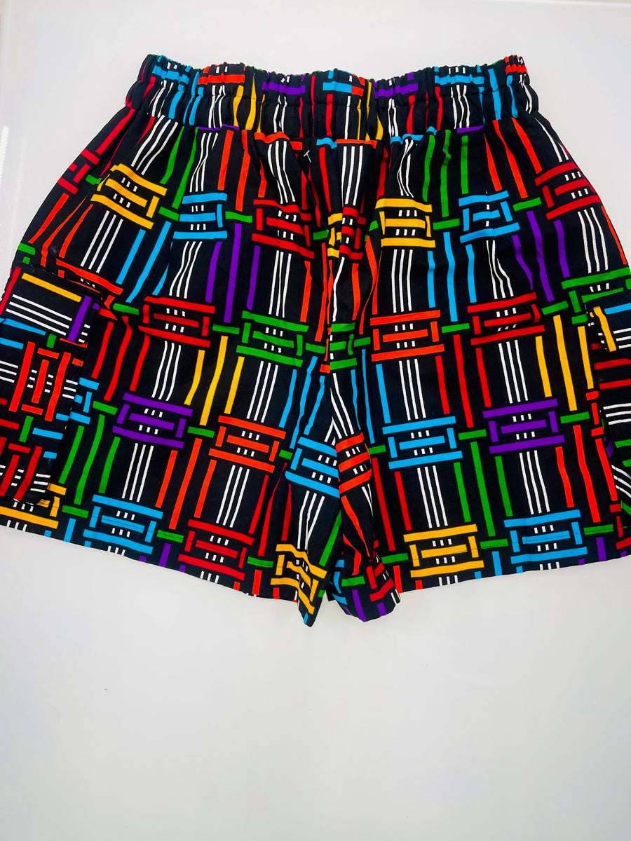 Multicolor High-waist Short | w/Elastic Waist & Drawstring